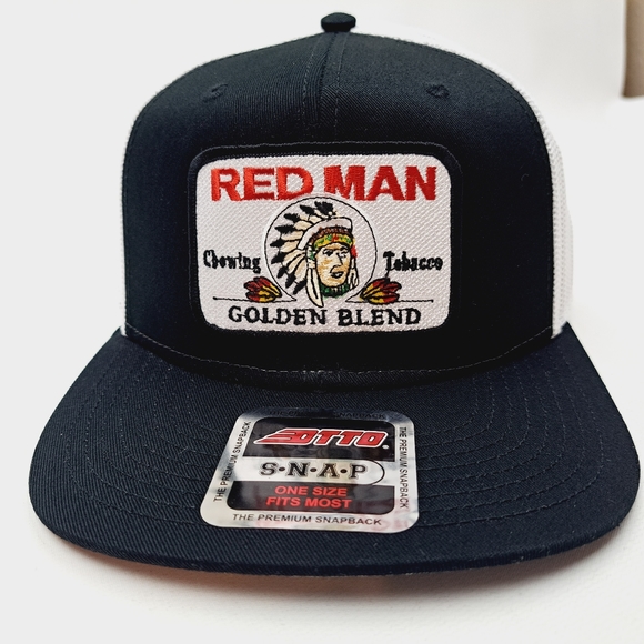 Red Man Tobacco Patch Flat Bill Mesh Trucker Snapback Hat Cap - Picture 2 of 4